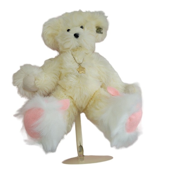 Annette Funicello Jointed White Teddy Bear Bunny Rabbit Slippers Heart Chain 13" - Picture 8 of 10